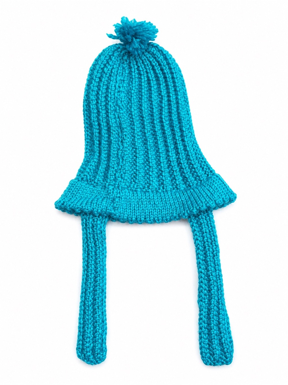 Hand Made Kids Bright Teal Knit Pom-Pom Hat with Earflaps